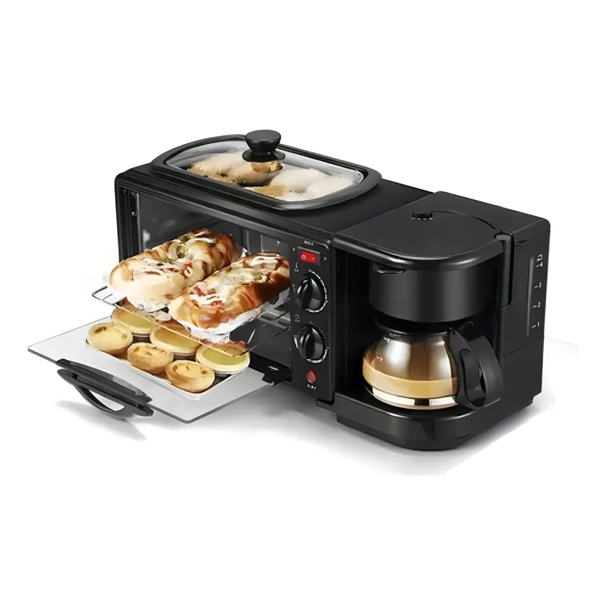 Horno Tostador Sokany 3 en 1 con Cafetera y Parrilla