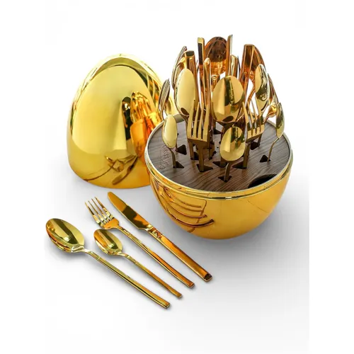 Set de Cubiertos Dorados 24 Piezas con Estuche Huevo